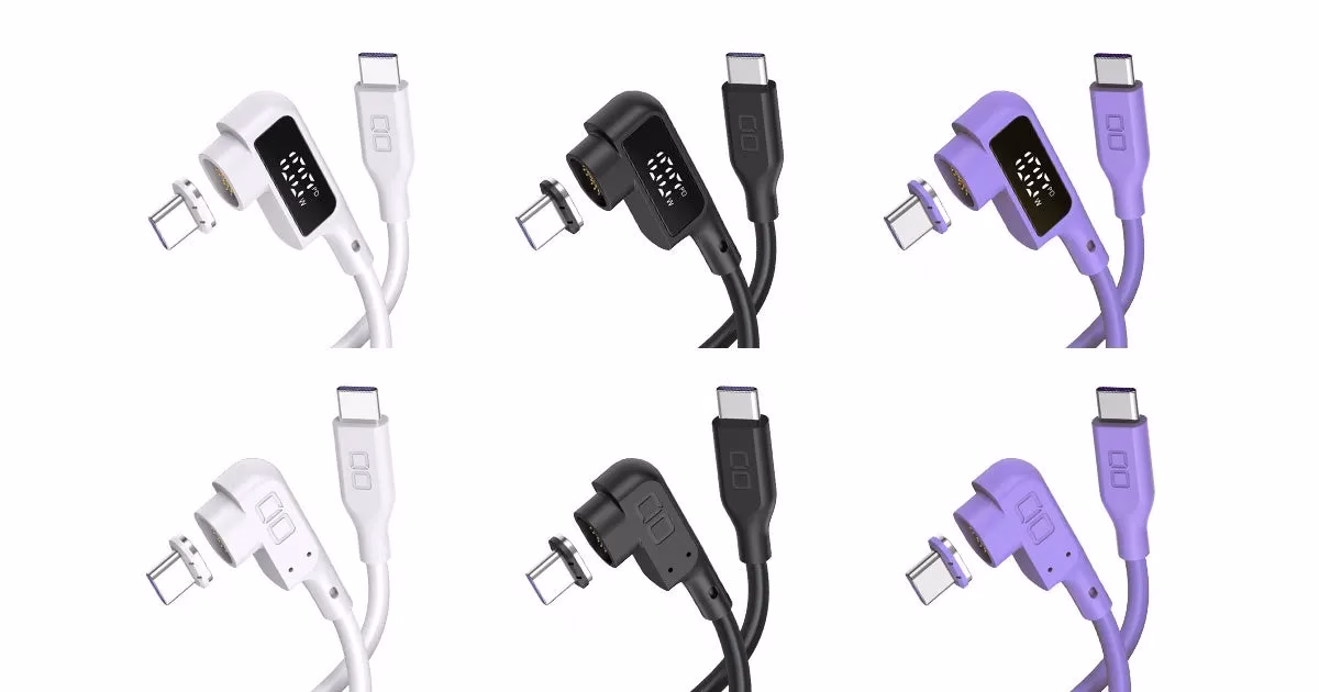 電力表示ディスプレイと磁気接続端子が付いたUSB-Cケーブル