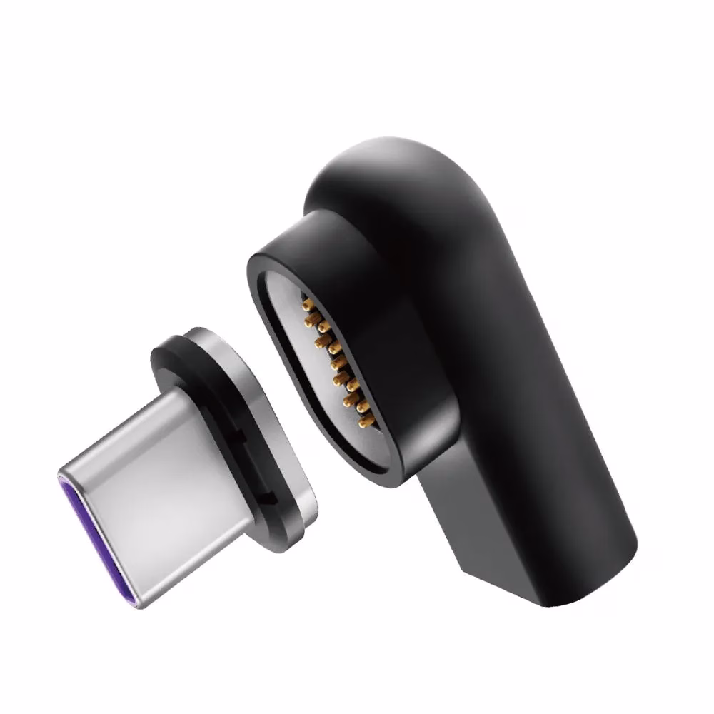 黒いUSB-C磁気充電器のクローズアップ