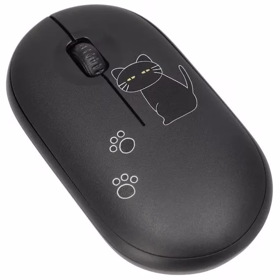 黒い猫のイラストが描かれたPCマウス