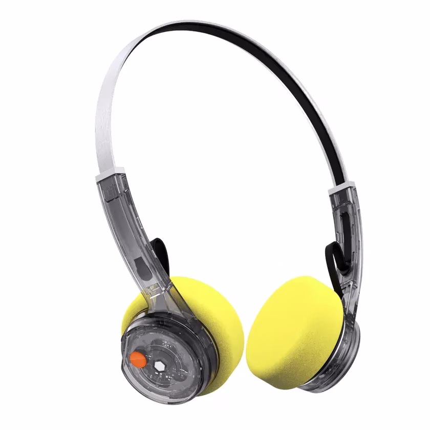 黄色のイヤーパッドを備えたヘッドフォン