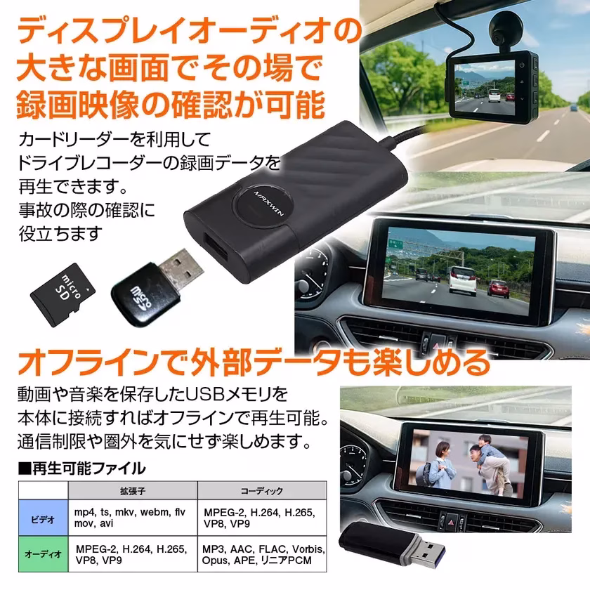 USBメモリからの外部データ再生とドライブレコーダー映像確認