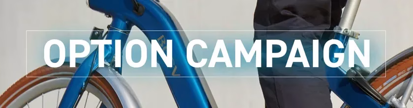青い自転車とテキスト「OPTION CAMPAIGN」の画像