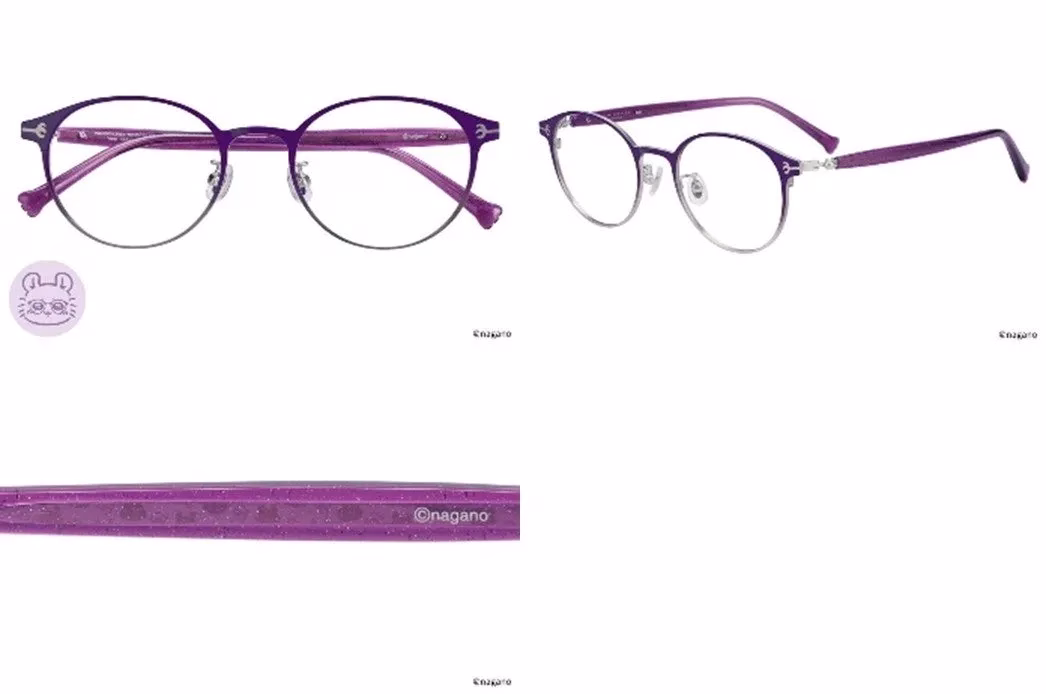 パープルとシルバーのコンビネーションフレームが特徴的なラウンド型眼鏡