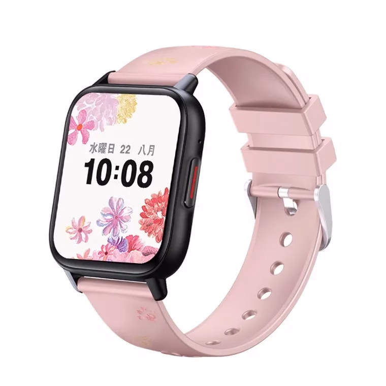 ピンクのスマートウォッチの花柄デザイン