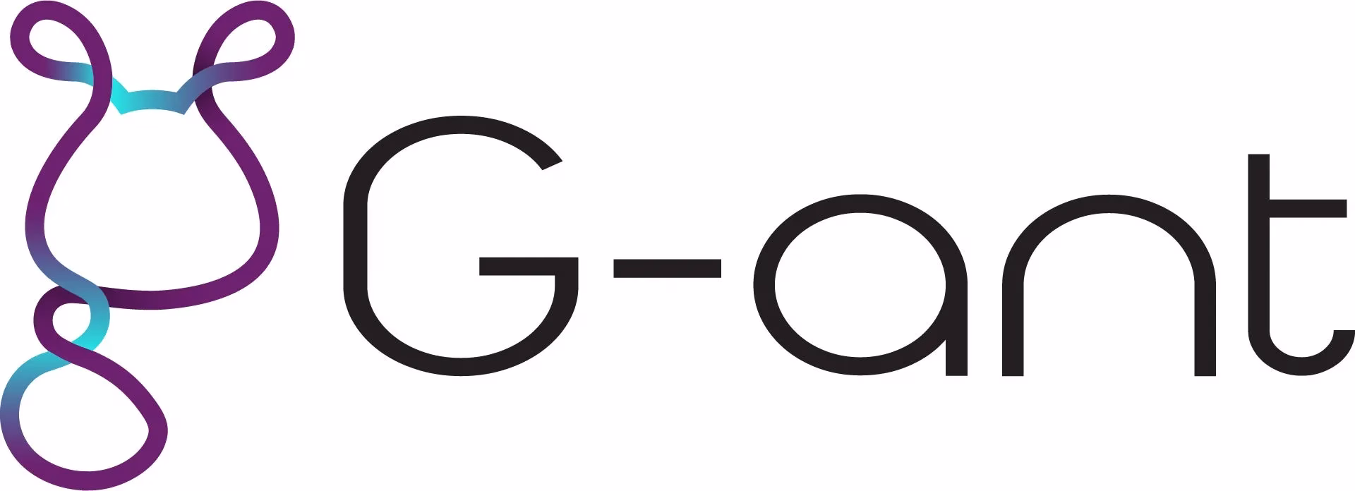 ロゴマーク。紫と水色のグラデーションの曲線と、黒色の文字「G-ant」が配置されている。