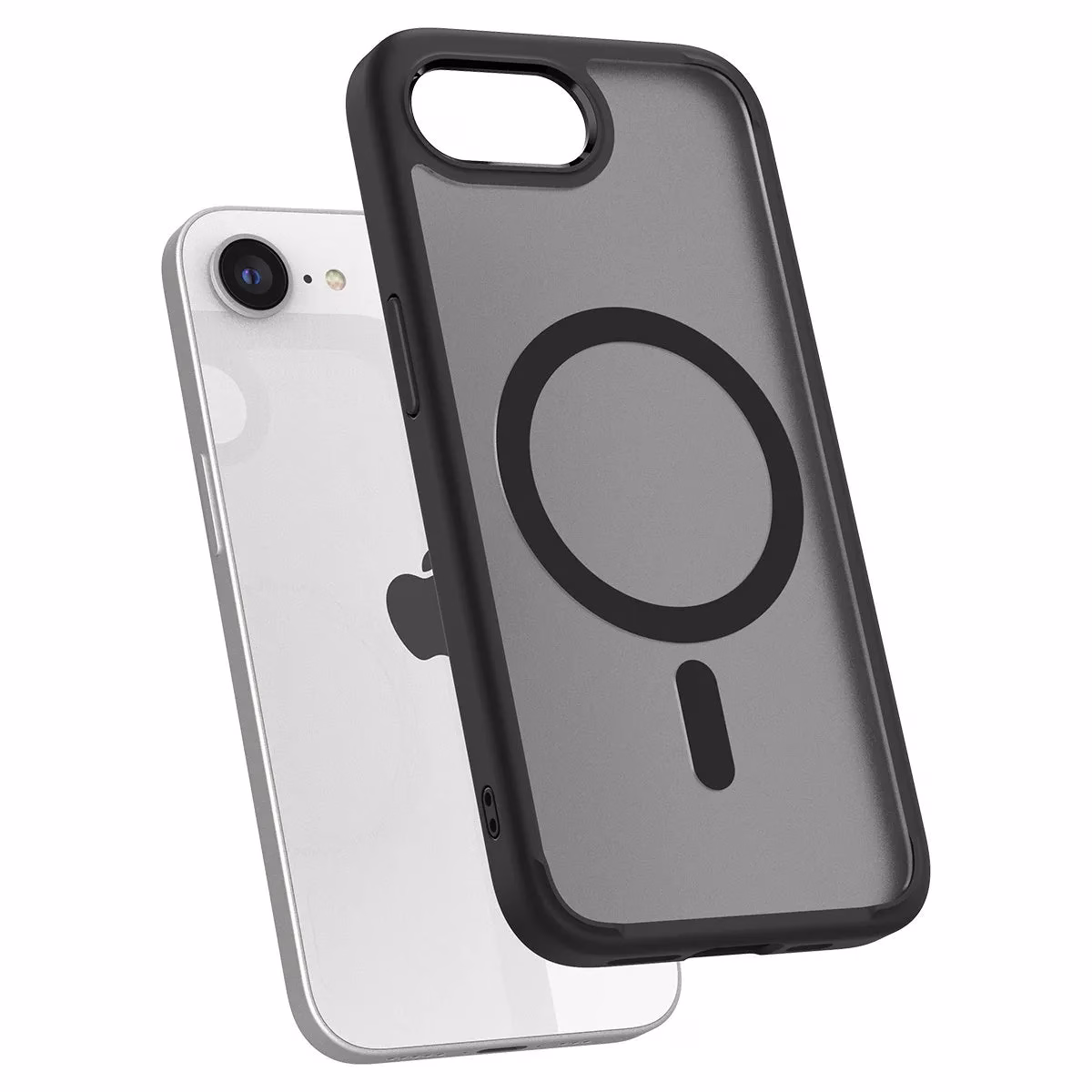 透明なiPhoneケースと、黒い縁取りとMagSafeリングを備えたグレーのケース