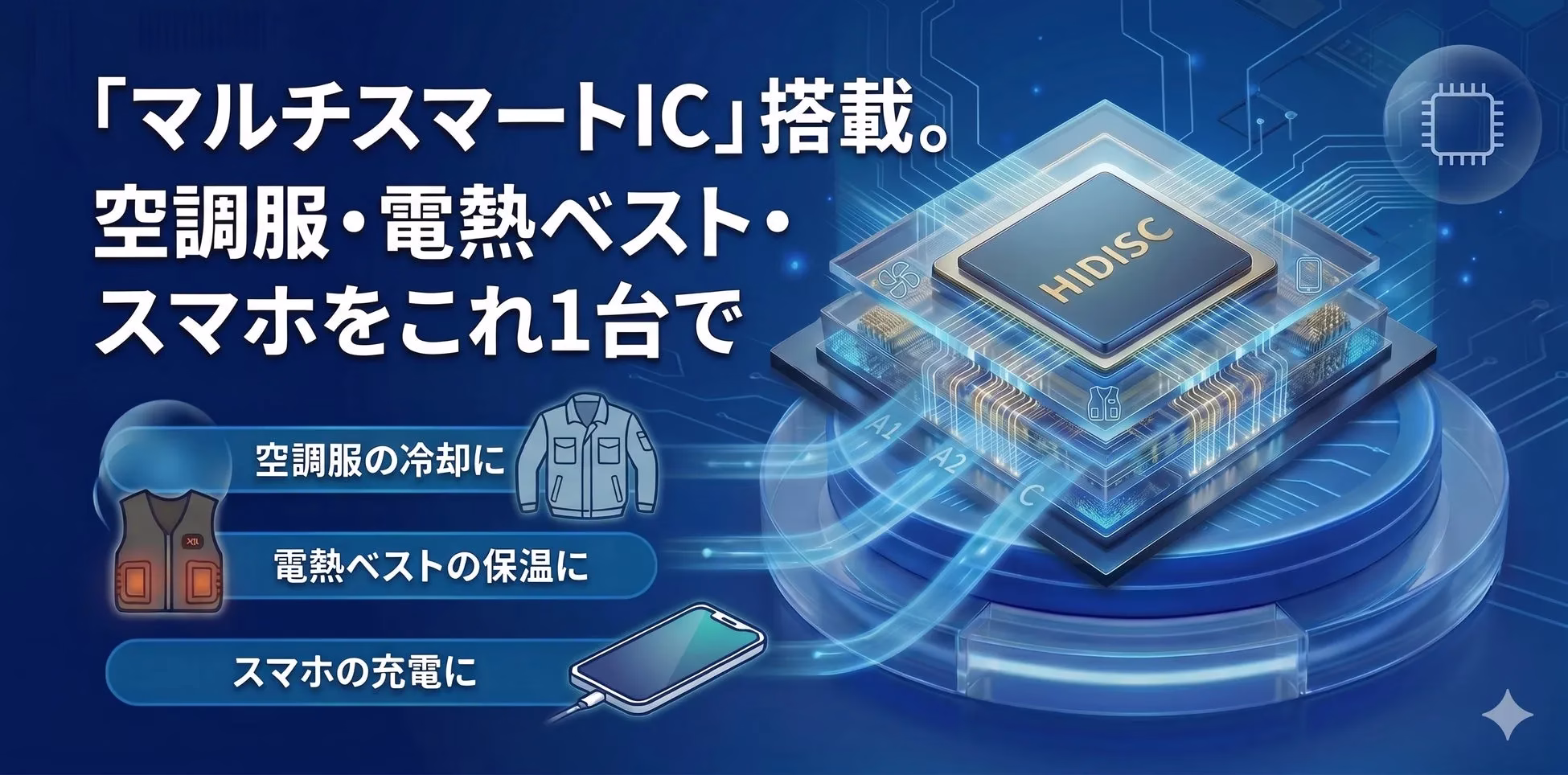 「マルチスマートIC」搭載。空調服・電熱ベスト・スマホをこれ1台で