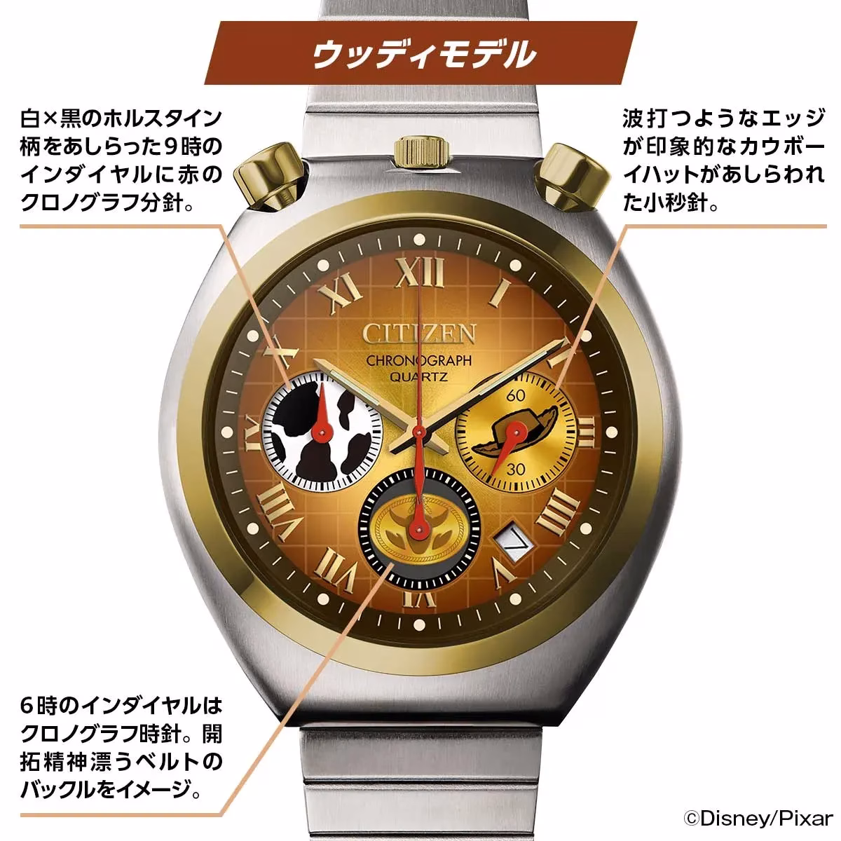 ウッディモデルの文字盤アップ